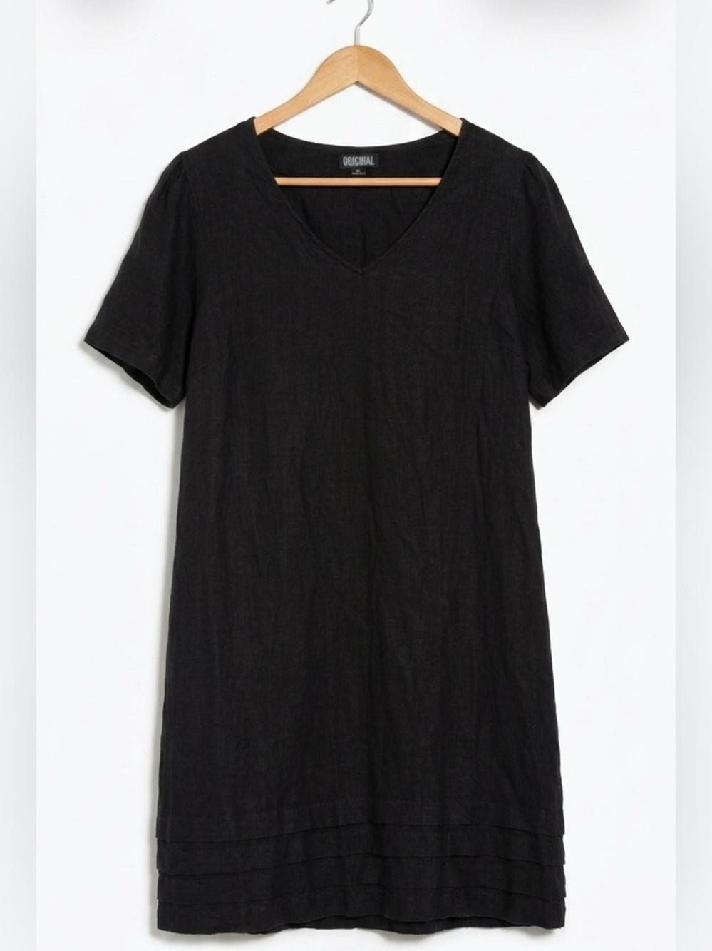 Nicole Miller Original Black Linen Blend V-Neck Tunic Shift Dress Lagenlook XL